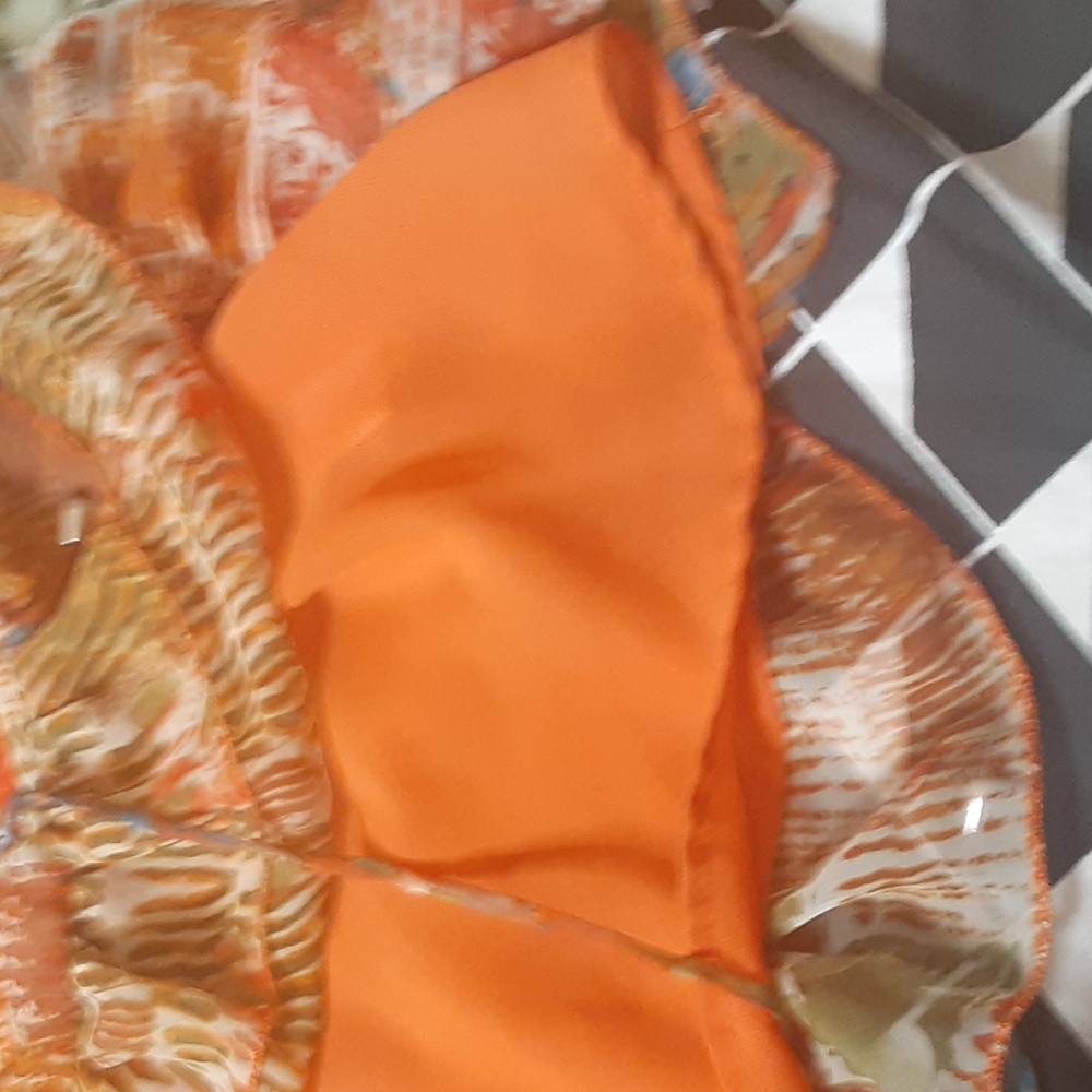 Lucy & Co Orange Multi Print Ruffle Mini Dress Size Small Boho Tie Waist - Picture 9 of 12